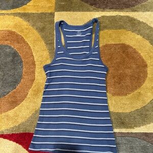 Aerie Blue White Striped Stripe Pattern Waffle Knit Tank Top Size Medium